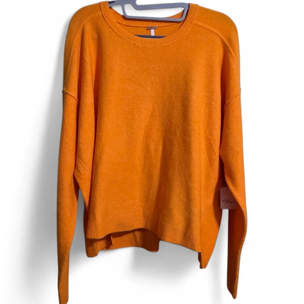 Free People Luna Slouchy Soft Wool Blend Sweater Marigold Orange Oversized Small